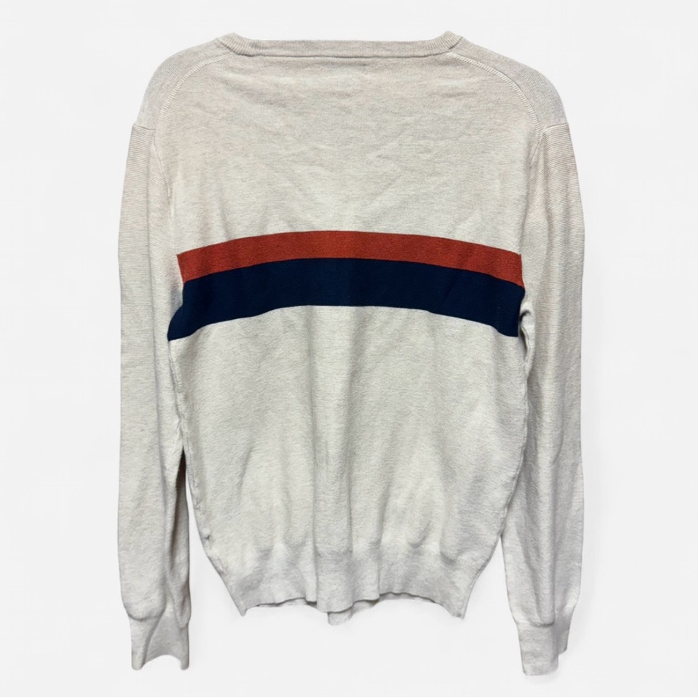 J. Crew Cream Crewneck Sweater with Orange and Navy Stripes - Picture 2 of 4